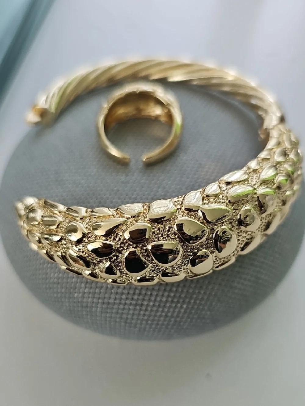 Gold Nugget Bangle and Ring Set - Stainless Steel - Picture 3 of 5